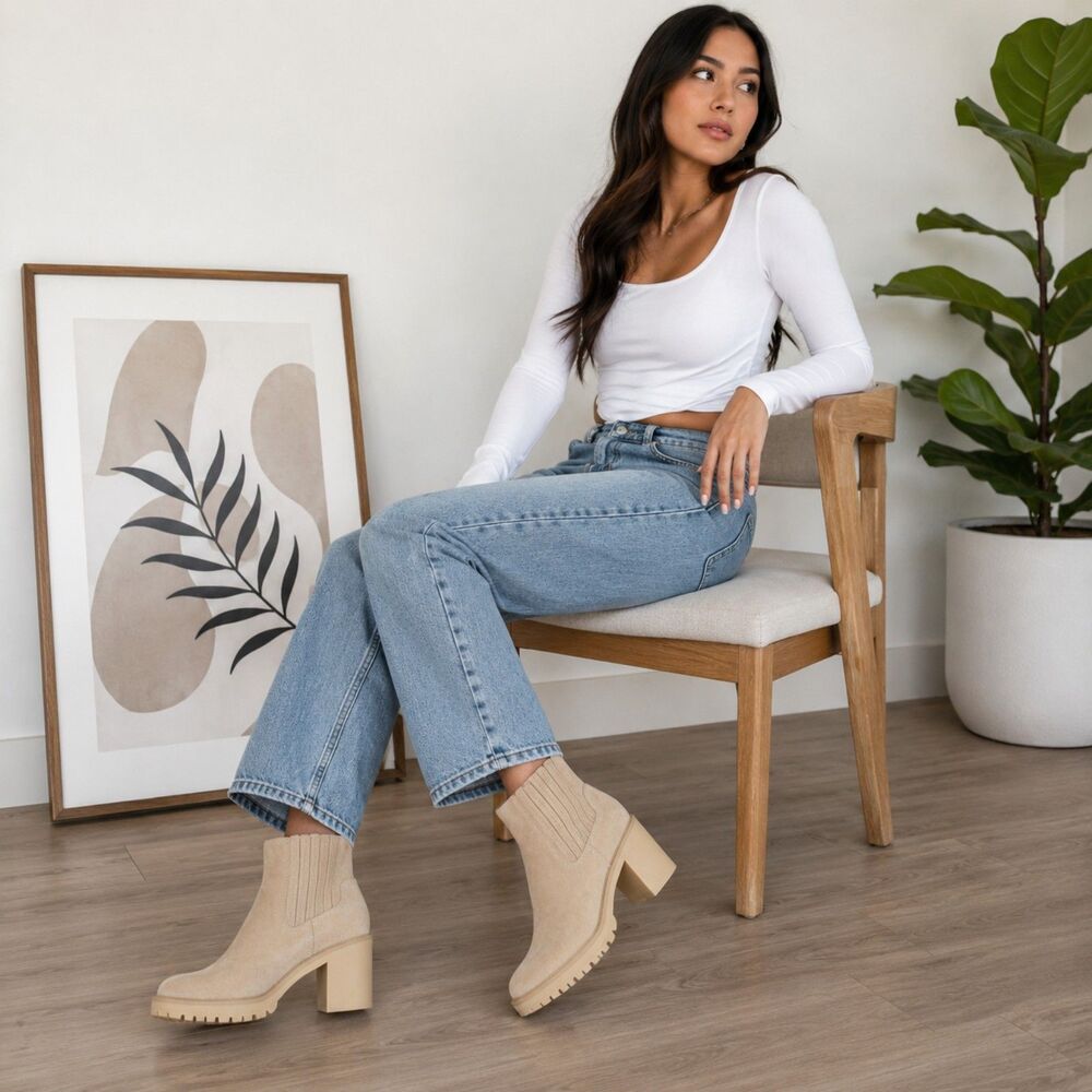 Dolce Vita Waterproof Suede Chelsea Ankle Boots Beige Women's 10